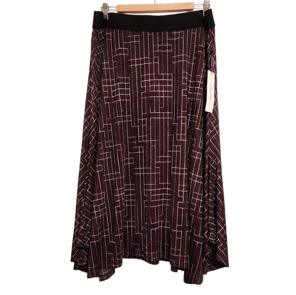 Calvin Klein | Women's Purple Geometric Print Asymmetrical Hem Skirt (Size XL)